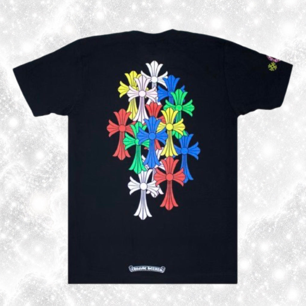 BLACK MULTICOLOR CROSS TEE