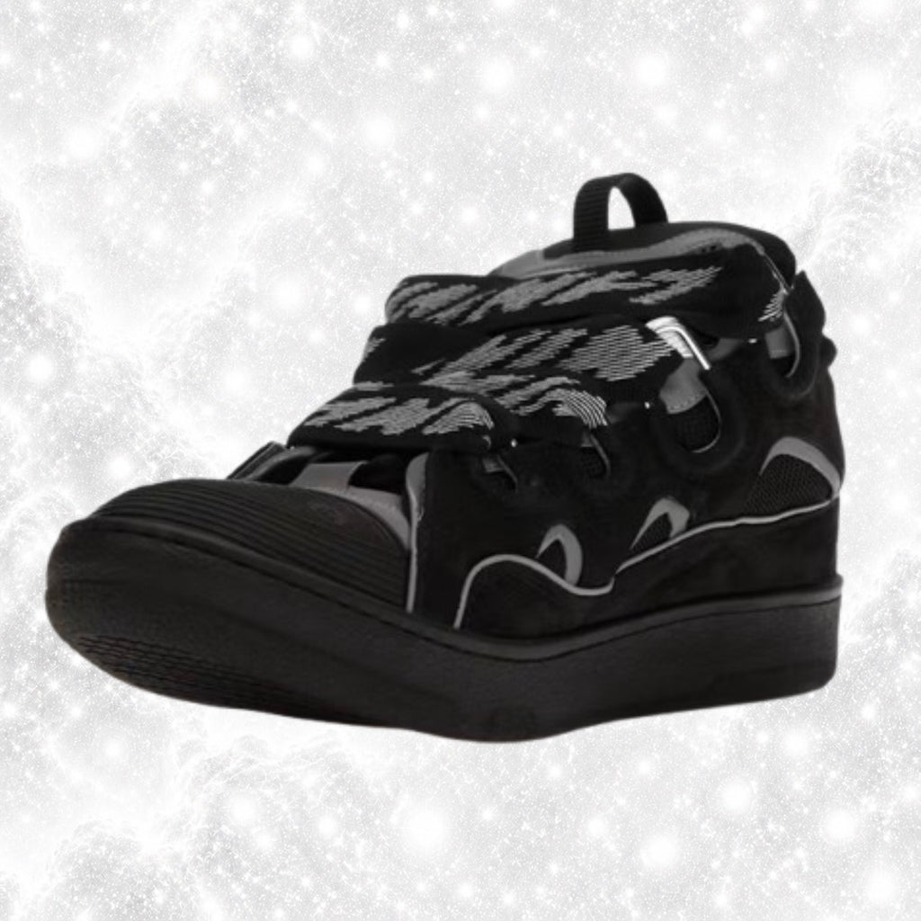 L4NV1N LEATHER CURB REFLECTIVE BLACK SNEAKERS