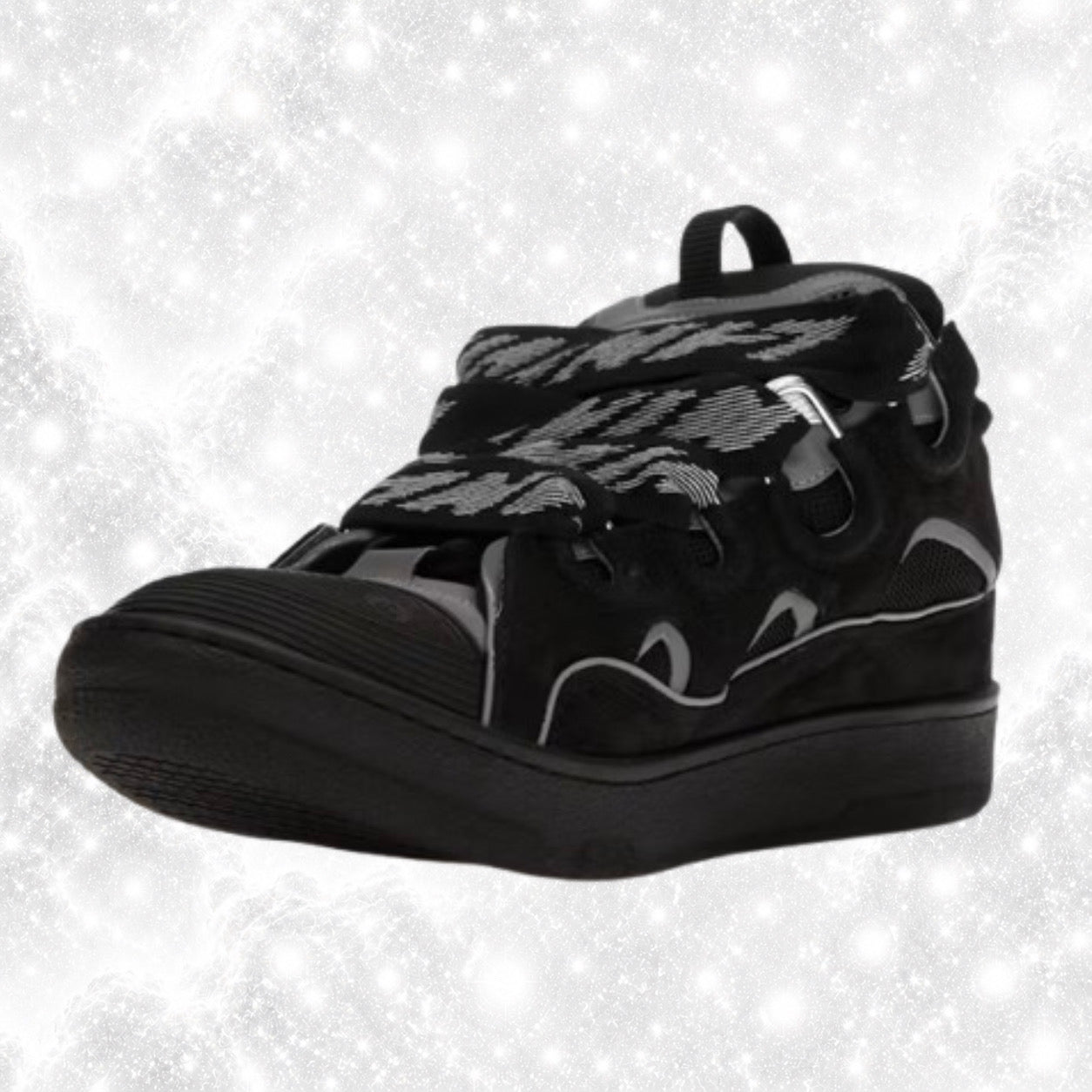 L4NV1N LEATHER CURB REFLECTIVE BLACK SNEAKERS